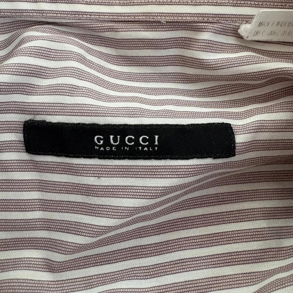 Gucci Mens L/S Button Up Dress Shirt Brown White Striped Made in Italy MOP Sz 16